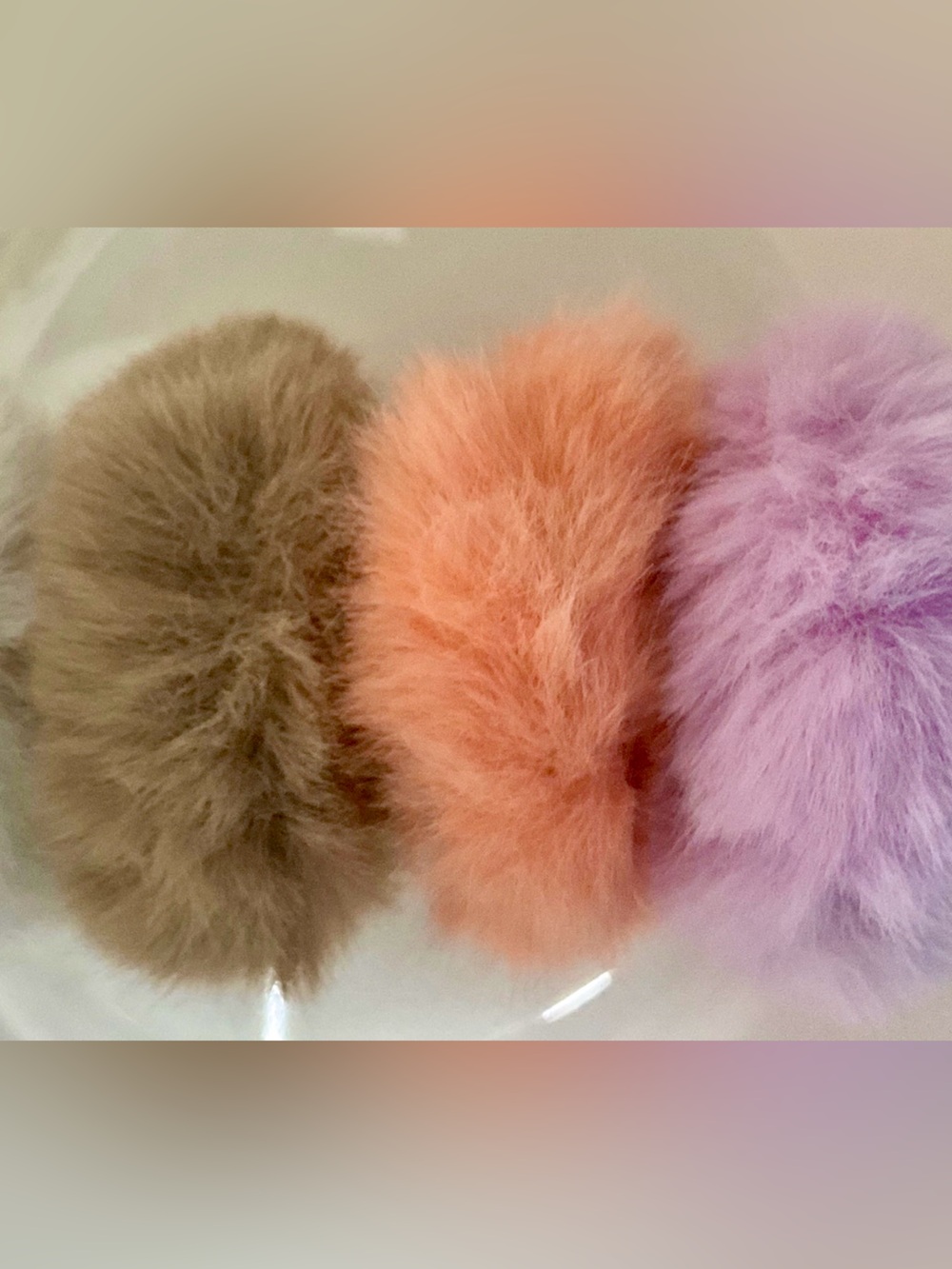 Fluffy Plush Hair Scrunchie Trio - Purple, Peach, and Taupe. Extremely SOFT